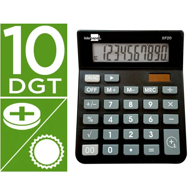 CALCULADORA LIDERPAPEL SOBREMESA XF20 10 DIGITOS SOLAR Y PILAS COLO...