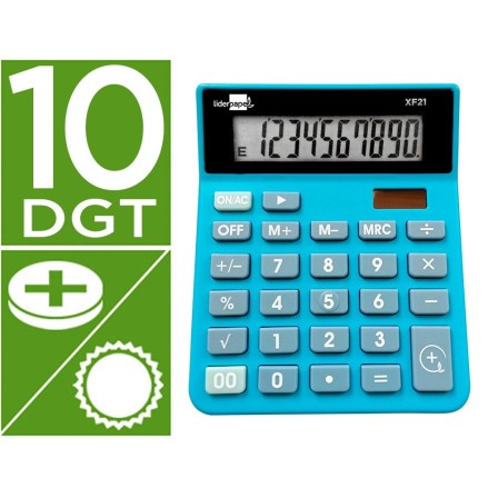 CALCULADORA LIDERPAPEL SOBREMESA XF21 10 DIGITOS SOLAR Y PILAS COLO...