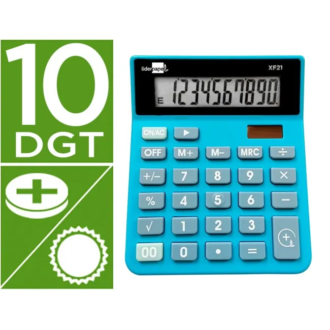 CALCULADORA LIDERPAPEL SOBREMESA XF21 10 DIGITOS SOLAR Y PILAS COLO...