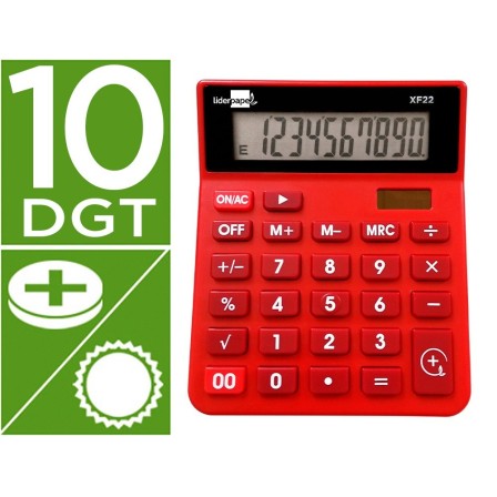 CALCULADORA LIDERPAPEL SOBREMESA XF22 10 DIGITOS SOLAR Y PILAS COLO...