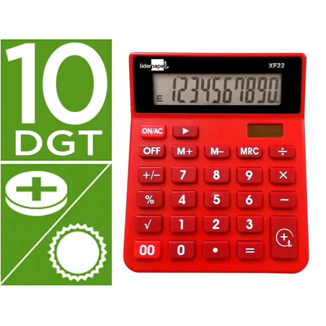CALCULADORA LIDERPAPEL SOBREMESA XF22 10 DIGITOS SOLAR Y PILAS COLO...