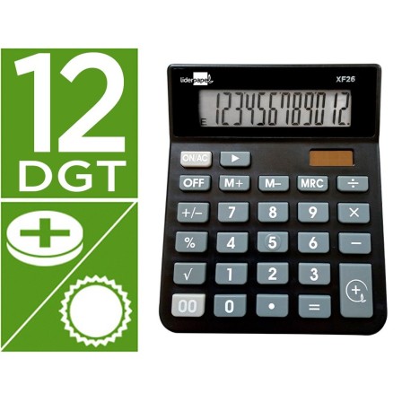 CALCULADORA LIDERPAPEL SOBREMESA XF26 12 DIGITOS SOLAR Y PILAS 127X...