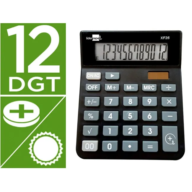 CALCULADORA LIDERPAPEL SOBREMESA XF26 12 DIGITOS SOLAR Y PILAS 127X...