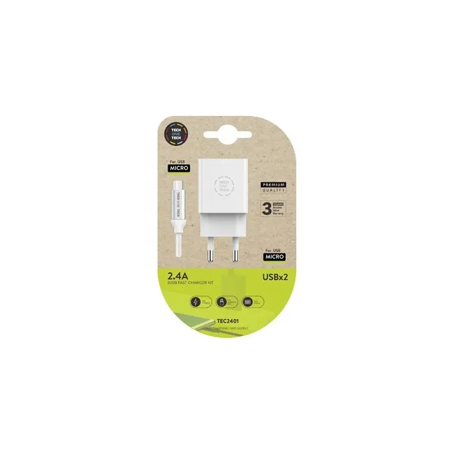 CARGADOR TECH ONE TECH 2.4 DOBLE USB + CABLE BRAIDED NYLON MICRO US...