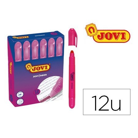 MARCADOR DE CERA GEL JOVI FLUORESCENTE ROSA CAJA DE 12 UNIDADES