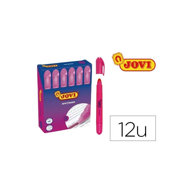 MARCADOR DE CERA GEL JOVI FLUORESCENTE ROSA CAJA DE 12 UNIDADES