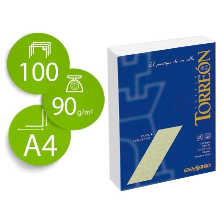 PAPEL TORREON BLANCO CREMA A4 90 GR PAQUETE DE 100 HOJAS