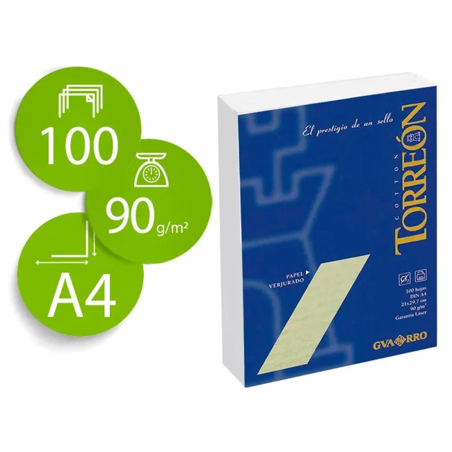 PAPEL TORREON BLANCO CREMA A4 90 GR PAQUETE DE 100 HOJAS