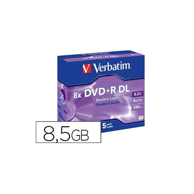 DVD+R VERBATIM DOBLE CAPA CAPACIDAD 8.5GB VELOCIDAD 8X 240 MIN PACK...