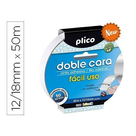 CINTA ADHESIVA PLICO DOBLE CARA FACIL USO 12/18 MM X 50 M