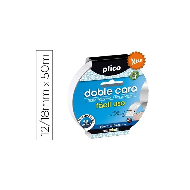 CINTA ADHESIVA PLICO DOBLE CARA FACIL USO 12/18 MM X 50 M