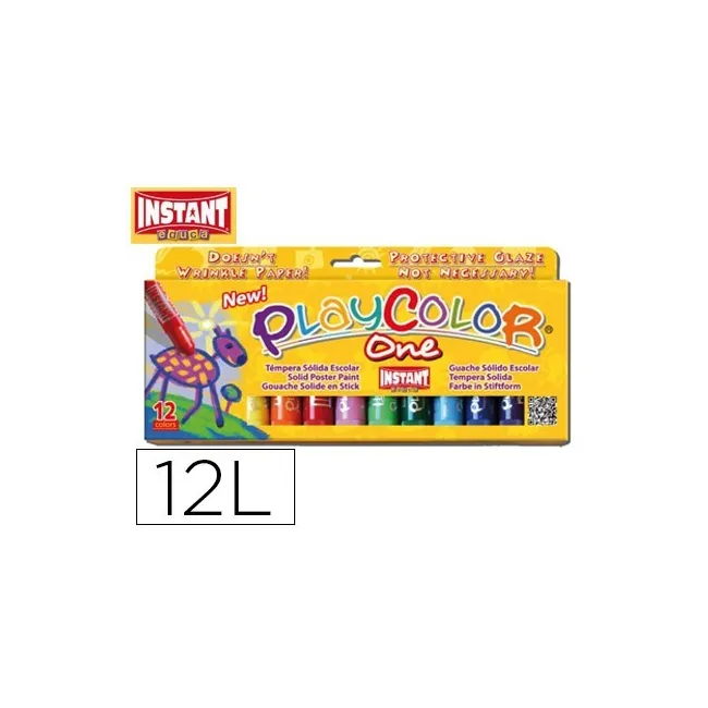 TEMPERA SOLIDA EN BARRA INSTANT ESCOLAR CAJA DE 12 COLORES SURTIDOS
