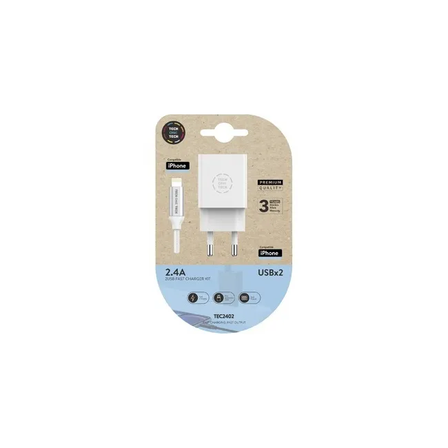 CARGADOR TECH ONE TECH 2.4 DOBLE USB + CABLE BRAIDED NYLON MICRO US...