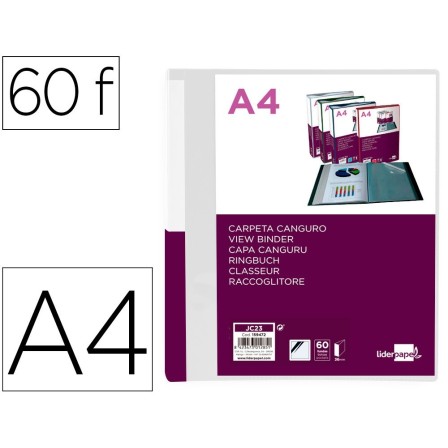 CARPETA LIDERPAPEL 60 FUNDAS CANGURO PP DIN A4 TRANSPARENTEPORTADA ...