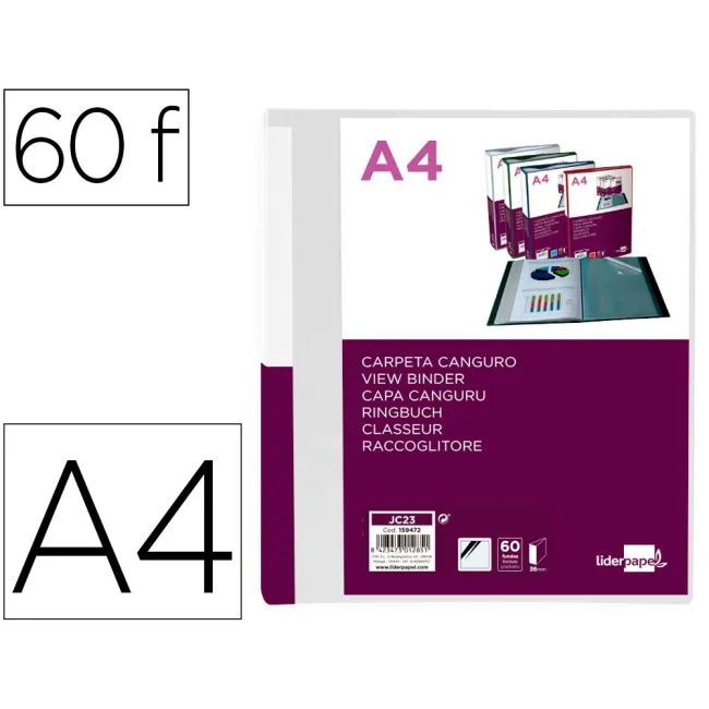 CARPETA LIDERPAPEL 60 FUNDAS CANGURO PP DIN A4 TRANSPARENTEPORTADA ...