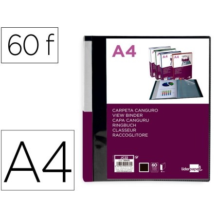 CARPETA LIDERPAPEL 60 FUNDAS CANGURO PP DIN A4 NEGRO OPACO PORTADA ...