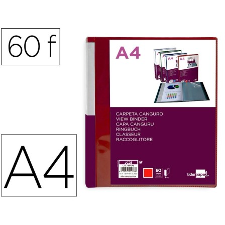 CARPETA LIDERPAPEL 60 FUNDAS CANGURO PP DIN A4 ROJO TRANSLUCIDO POR...