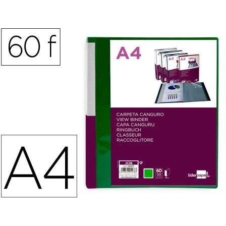 CARPETA LIDERPAPEL 60 FUNDAS CANGURO PP DIN A4 VERDE TRANSLUCIDO PO...