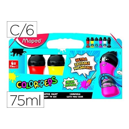 TEMPERA MAPED COLOR PEPS ULTRA LAVABLE CAJA DE 6 COLORES SURTIDOS P...