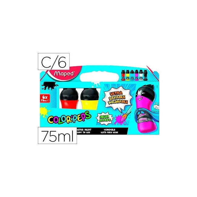TEMPERA MAPED COLOR PEPS ULTRA LAVABLE CAJA DE 6 COLORES SURTIDOS P...