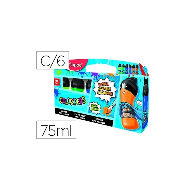 TEMPERA MAPED COLOR PEPS ULTRA LAVABLE CAJA DE 6 COLORES SURTIDOS S...