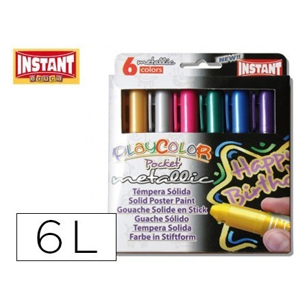 TEMPERA SOLIDA EN BARRA INSTANT POCKET ESCOLAR CAJA DE 6 COLORES ME...