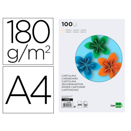 CARTULINA LIDERPAPEL A4 180G/M2 CREMA PAQUETE DE 100