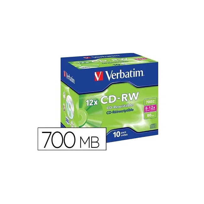 CD-RW VERBATIM SERL CAPACIDAD 700MB VELOCIDAD 12X 80 MIN PACK DE 10...