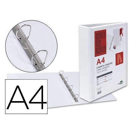 CARPETA CANGURO 4 ANILLAS MIXTAS 55MM LIDERPAPEL A4 PLASTICO BLANCA