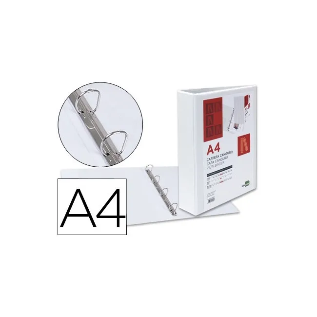 CARPETA CANGURO 4 ANILLAS MIXTAS 55MM LIDERPAPEL A4 PLASTICO BLANCA