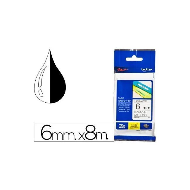 CINTA BROTHER TZE-211 BLANCO-NEGRO 6MM LONGITUD 8 MT