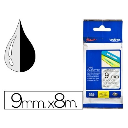 CINTA BROTHER TZE-121 TRANSPARENTE-NEGRO 9MM LONGITUD 8 MT
