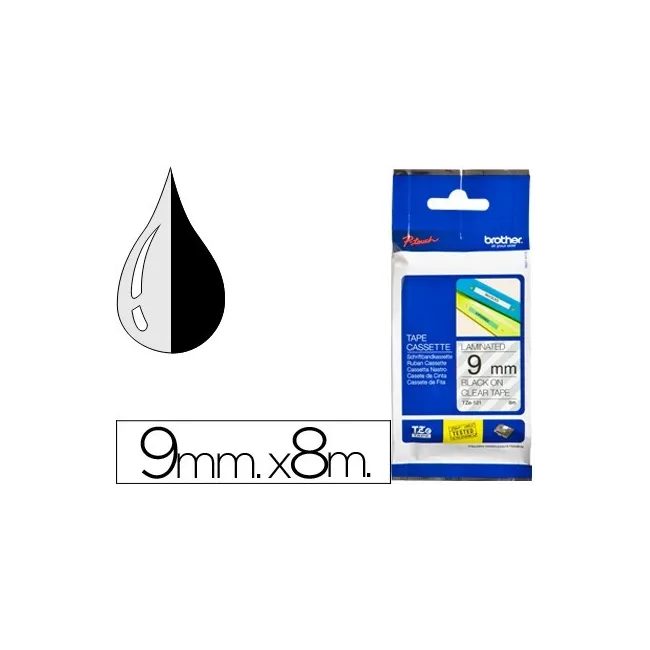 CINTA BROTHER TZE-121 TRANSPARENTE-NEGRO 9MM LONGITUD 8 MT