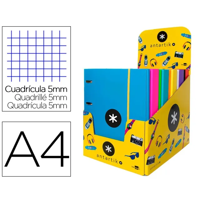 CARPETA CON RECAMBIO LIDERPAPEL ANTARTIK A4 CUADRO 5 MM FORRADA 4 A...