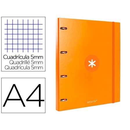 CARPETA CON RECAMBIO LIDERPAPEL ANTARTIK A4 CUADRO 5MM FORRADA 4 AN...