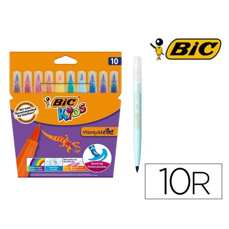 ROTULADOR BIC KIDS VISAQUARELLE ESTUCHE DE 10 COLORES PUNTA PINCEL ...