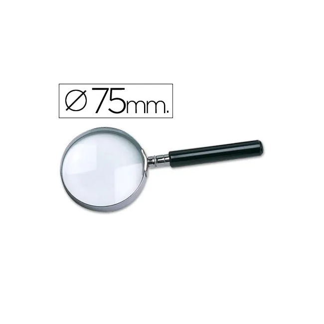 LUPA CRISTAL ARO METALICO MANGO NEGRO W-104 75 MM