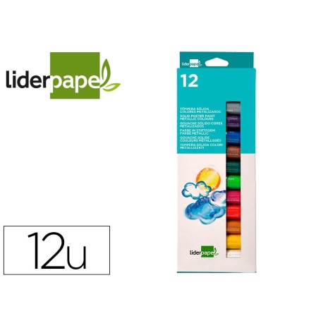 TEMPERA SOLIDA EN BARRA LIDERPAPEL ESCOLAR 10 GR CAJA DE 12 COLORES...
