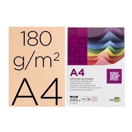 CARTULINA LIDERPAPEL A4 180G/M2 SALMON PAQUETE DE 100