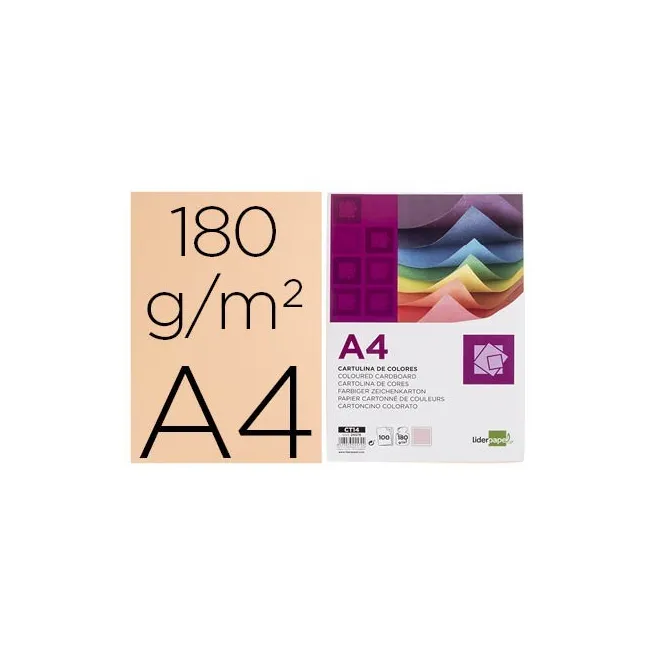 CARTULINA LIDERPAPEL A4 180G/M2 SALMON PAQUETE DE 100