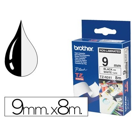 CINTA BROTHER TZEN231 NEGRO SOBRE BLANCO 9 MM NO LAMINADA