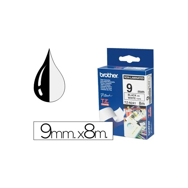 CINTA BROTHER TZEN231 NEGRO SOBRE BLANCO 9 MM NO LAMINADA