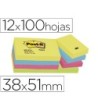 BLOC DE NOTAS ADHESIVAS QUITA Y PON POST-IT 38X51 MM NEON PACK DE 1...