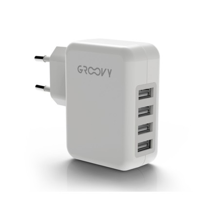 CARGADOR DE PARED GROOVY 4 USB COLOR BLANCO