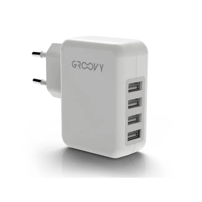 CARGADOR DE PARED GROOVY 4 USB COLOR BLANCO