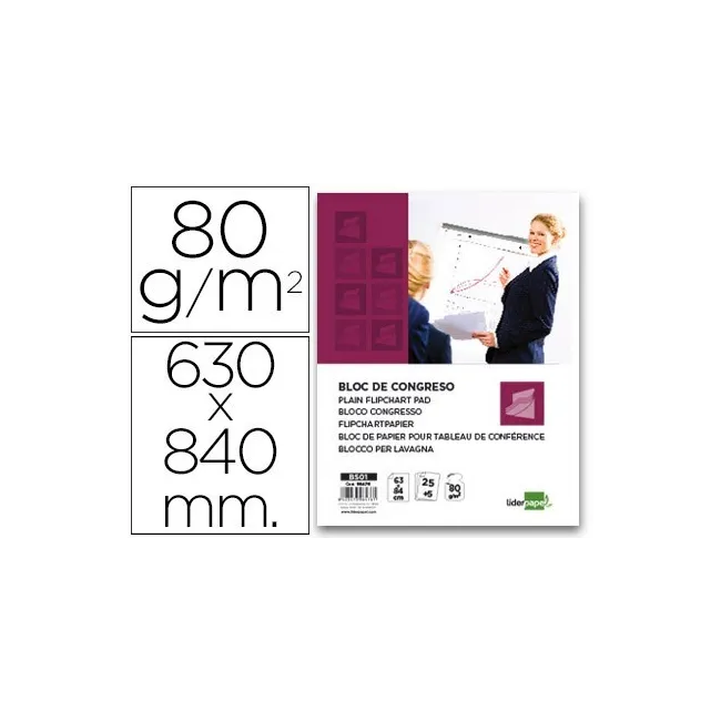 BLOC CONGRESO LIDERPAPEL LISO 63X84CM 25+5 HOJAS 80G/M2