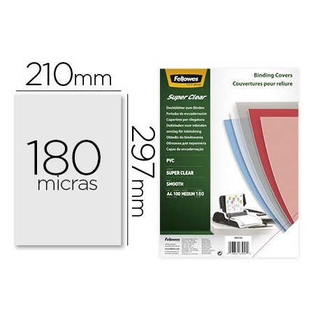 TAPA DE ENCUADERNACION FELLOWES DIN A4 PVC TRANSPARENTE CRISTAL 180...