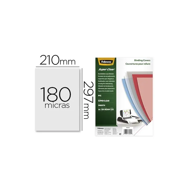 TAPA DE ENCUADERNACION FELLOWES DIN A4 PVC TRANSPARENTE CRISTAL 180...