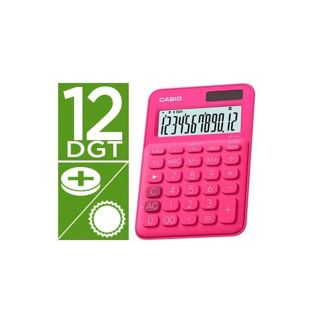 CALCULADORA CASIO MS-20UC-RD SOBREMESA 12 DIGITOS TAX +/- COLOR FUCSIA