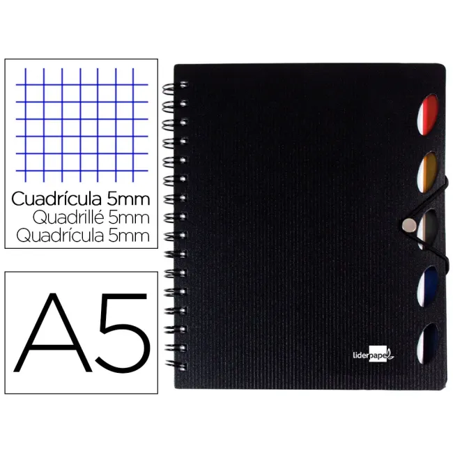 CUADERNO ESPIRAL LIDERPAPEL A5 MICRO EXECUTIVE TAPA PLASTICO 100H 8...